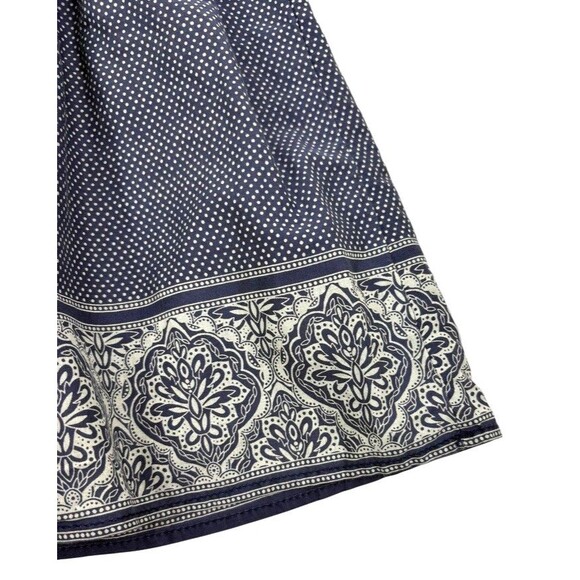 LOGG H&M Navy Polka Dot Paisley Cotton Smocked Skirt Boho Festival Airy Light 6 - Picture 4 of 12